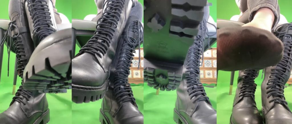 绘子 - 绿幕前皮靴黑船袜裸足 | 脚奴调教